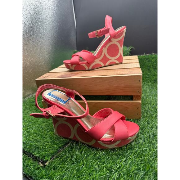 Charles David-Wedge Heels-Pink/White-Size 6.5W - Picture 1 of 10